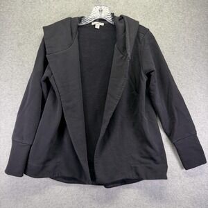 James Perse Cardigan Sweater Womens 3 Black Pummice Hooded Open Front Pockets